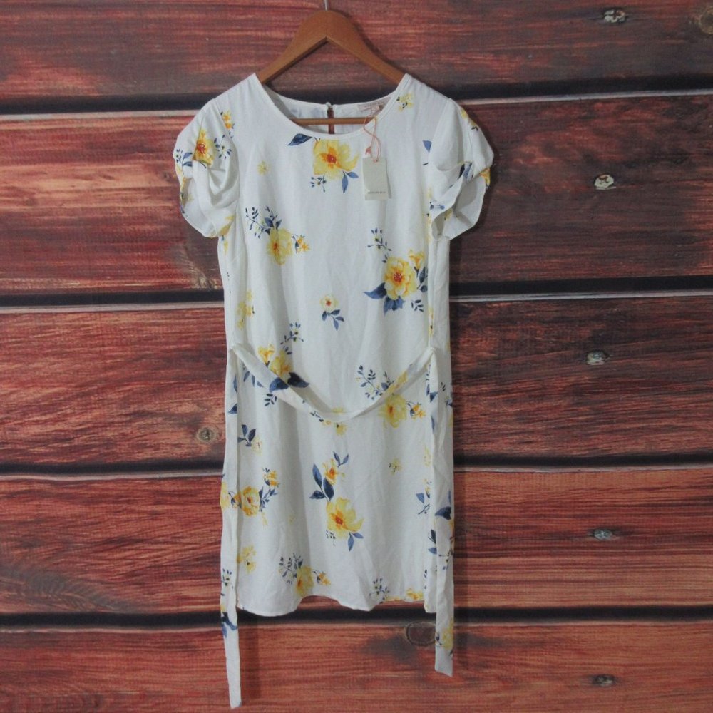 SKIES ARE BLUE Lilliana knotted sleeve dress XS Women's Belted white floral